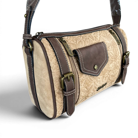Cotton Road Sling Bag: KHAKI PU Leather Crossbody Bag with BRANDED Strap
