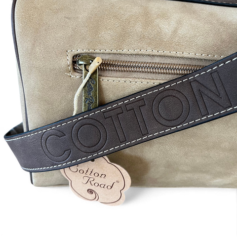 Cotton Road Sling Bag: KHAKI PU Leather Crossbody Bag with BRANDED Strap