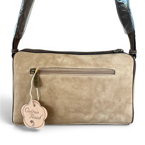 Cotton Road Sling Bag: KHAKI PU Leather Crossbody Bag with BRANDED Strap