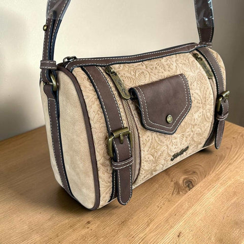 Cotton Road Sling Bag: KHAKI PU Leather Crossbody Bag with BRANDED Strap