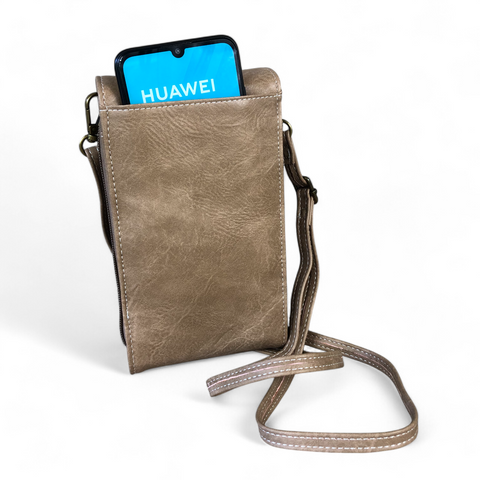 Cotton Road Sling Bag: KHAKI PU Leather Mini Cellphone Sling