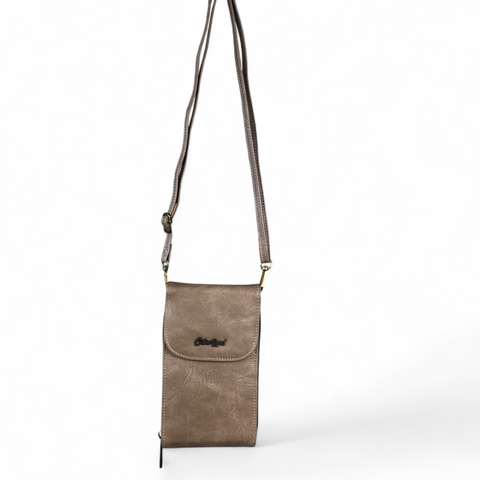 Cotton Road Sling Bag: KHAKI PU Leather Mini Cellphone Sling