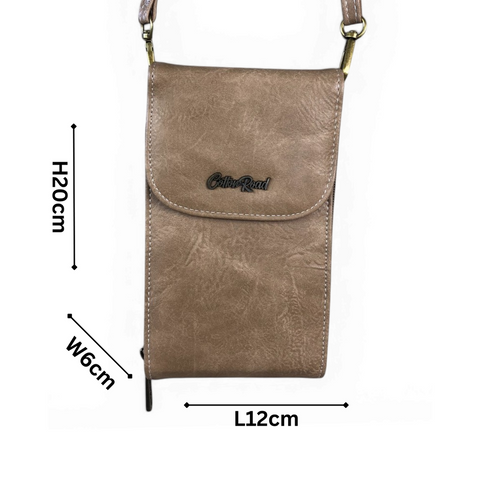 Cotton Road Sling Bag: KHAKI PU Leather Mini Cellphone Sling