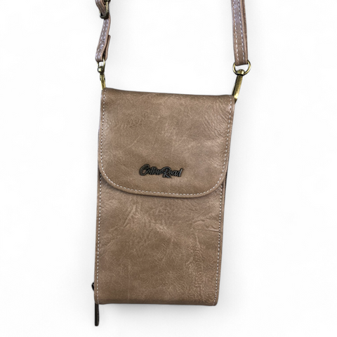 Cotton Road Sling Bag: KHAKI PU Leather Mini Cellphone Sling