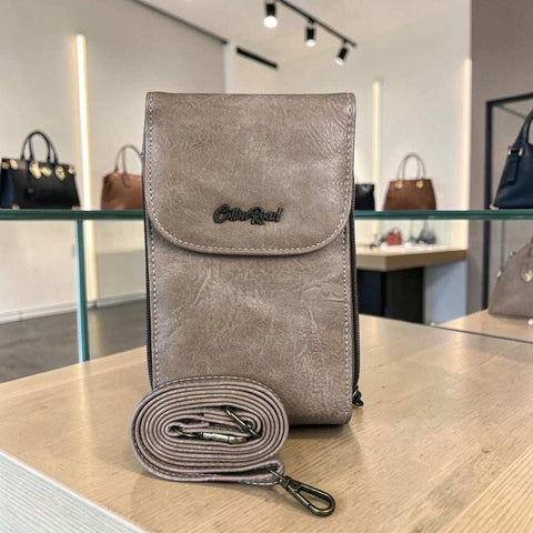 Cotton Road Sling Bag: KHAKI PU Leather Mini Cellphone Sling