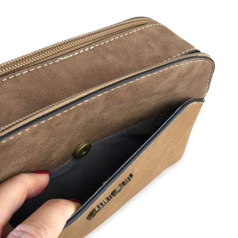 Cotton Road Sling Bag: KHAKI PU Leather Sling Bag