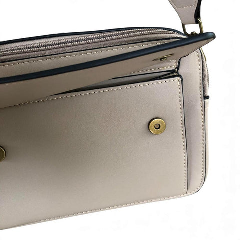 Cotton Road Sling Bag: KHAKI PU Leather Sling Bag with BRANDED STRAP