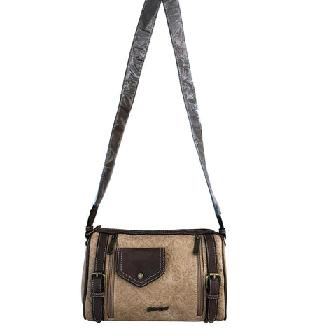 Cotton Road Sling Bag: KHAKI PU Leather Sling Bag with BRANDED Strap