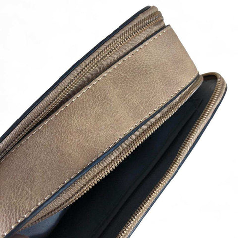 Cotton Road Sling Bag: KHAKI PU Leather Sling Bag with EMBOSSED FLOWERS