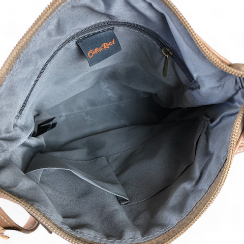 Cotton Road Sling Bag: KHAKI PU Leather Sling Bag with Metal Zip