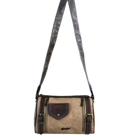 Cotton Road Sling Bag: KHAKI PU Leather with Brown Trim and Matching Wallet