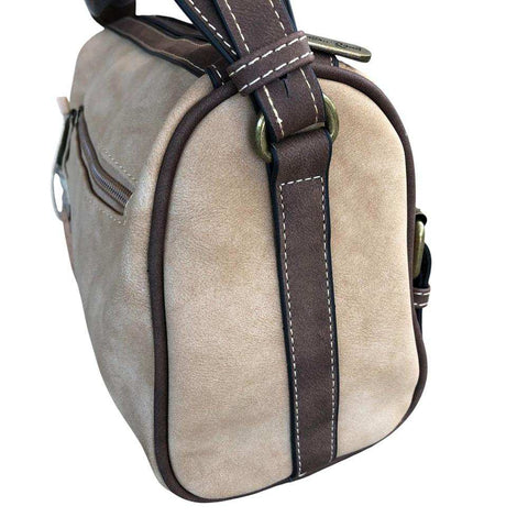 Cotton Road Sling Bag: KHAKI PU Leather with Brown Trim and Matching Wallet