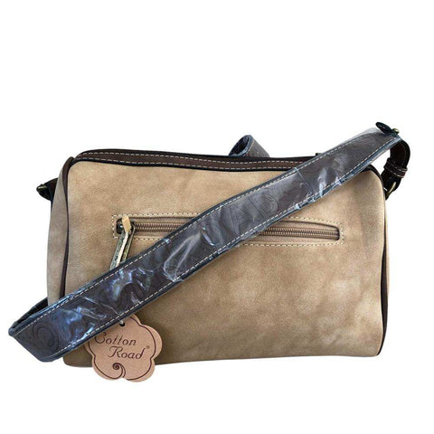 Cotton Road Sling Bag: KHAKI PU Leather with Brown Trim and Matching Wallet