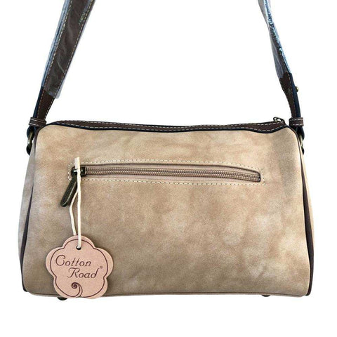 Cotton Road Sling Bag: KHAKI PU Leather with Brown Trim and Matching Wallet
