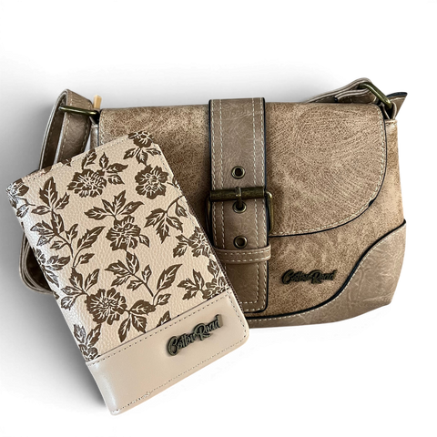 Cotton Road Sling Bag: KHAKI PU Leather with Matching Wallet