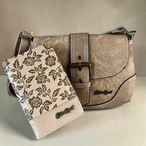 Cotton Road Sling Bag: KHAKI PU Leather with Matching Wallet