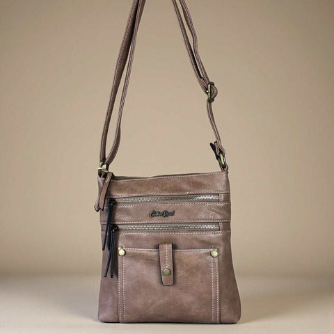 Cotton Road Sling Bag: KHAKI PU Leather with Metal Zip