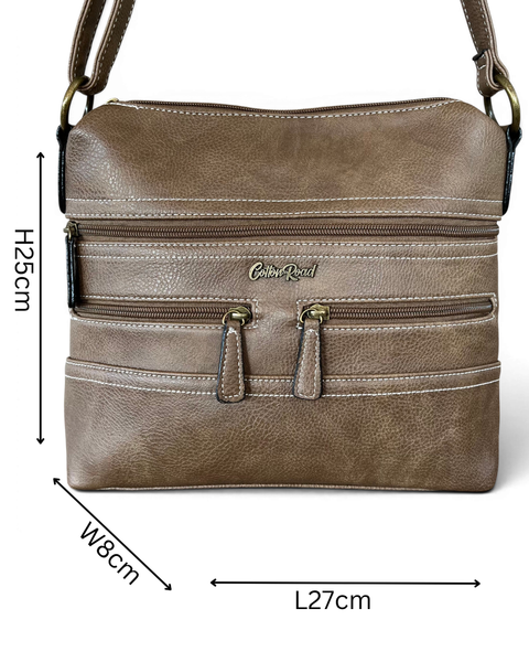 Cotton Road Sling Bag: KHAKI PU Leather with Multiple Storage