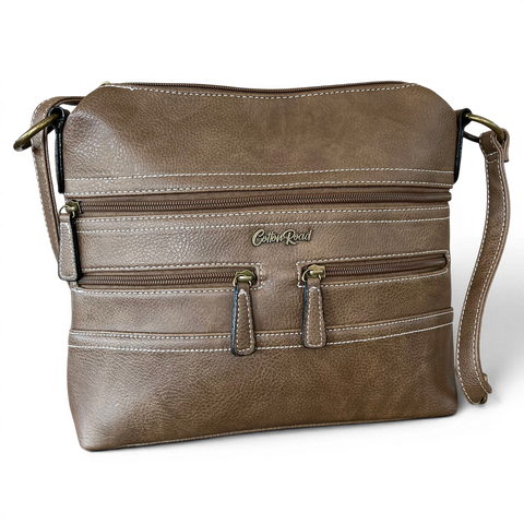 Cotton Road Sling Bag: KHAKI PU Leather with Multiple Storage