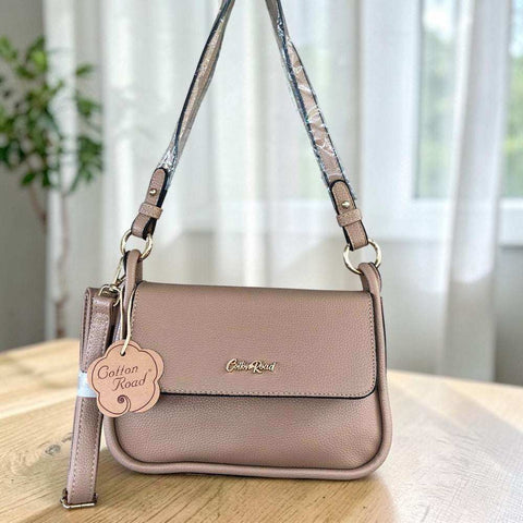 Cotton Road Sling Bag: KHAKI PU Leather with Shoulder Strap