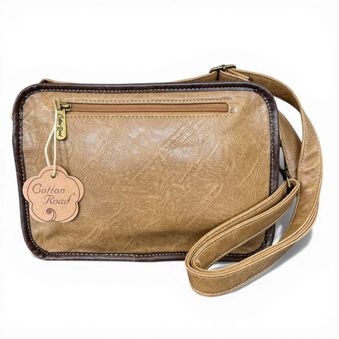 Cotton Road Sling Bag: KHAKI/BROWN PU Leather Bag with Pockets