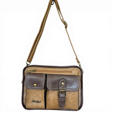 Cotton Road Sling Bag: KHAKI/BROWN PU Leather Bag with Pockets