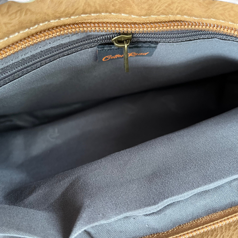 Cotton Road Sling Bag: KHAKI/BROWN PU Leather Bag with Pockets