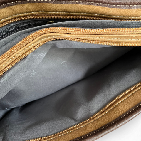 Cotton Road Sling Bag: KHAKI/BROWN PU Leather Bag with Pockets