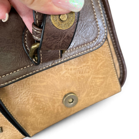 Cotton Road Sling Bag: KHAKI/BROWN PU Leather Bag with Pockets