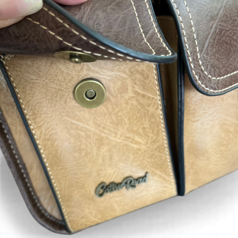 Cotton Road Sling Bag: KHAKI/BROWN PU Leather Bag with Pockets