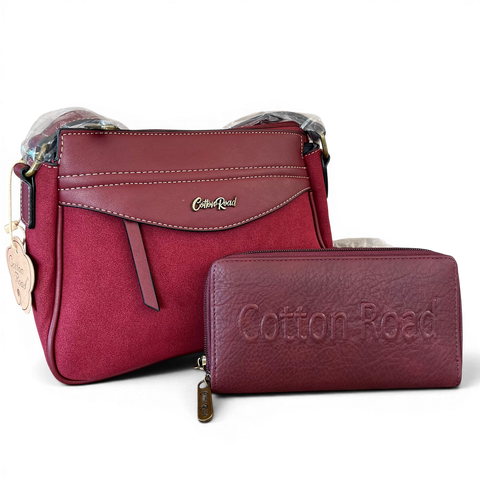 Cotton Road Sling Bag: MAROON PU Leather Crossbody with Matching Branded Wallet
