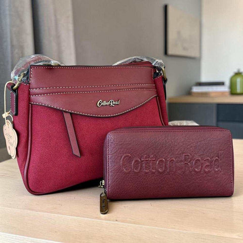 Cotton Road Sling Bag: MAROON PU Leather Crossbody with Matching Branded Wallet