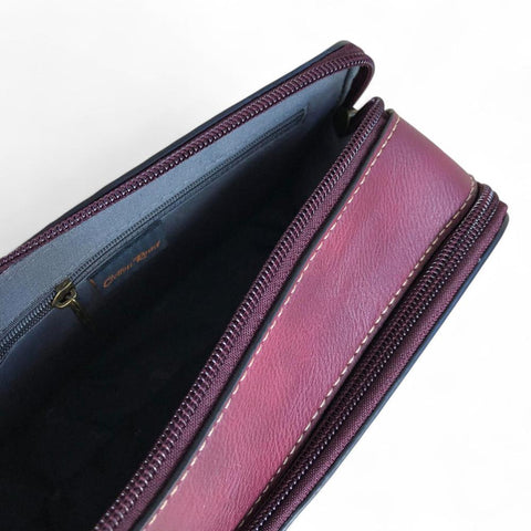 Cotton Road Sling Bag: MAROON RED PU Leather Sling Bag with EMBOSSED FLOWERS