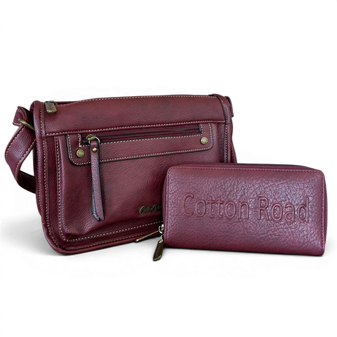 Cotton Road Sling Bag: Maroon PU Leather Crossbody with Matching Wallet