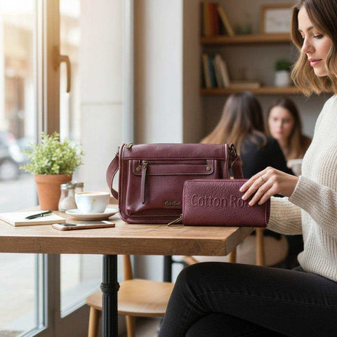 Cotton Road Sling Bag: Maroon PU Leather Crossbody with Matching Wallet