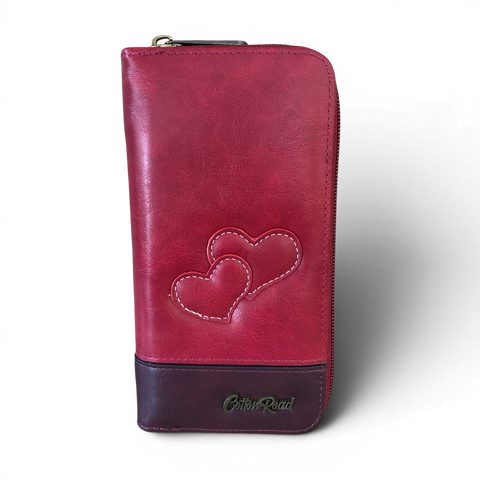Cotton Road Sling Bag: Maroon Red PU Leather Crossbody with Matching Hearts Wallet