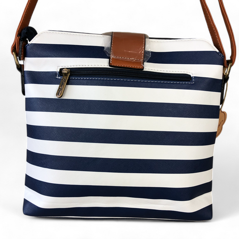 Cotton Road Sling Bag: NAVY BLUE and WHITE PVC Sling Bag with STRAP detailing