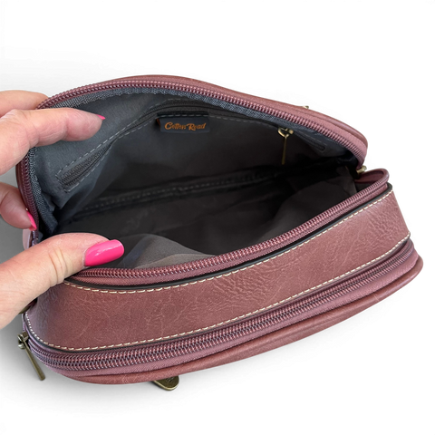 Cotton Road Sling Bag: PINK PROTEA Design PU Leather Crossbody with BRANDED STRAP
