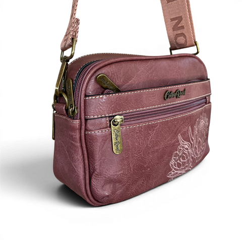Cotton Road Sling Bag: PINK PROTEA Design PU Leather Crossbody with BRANDED STRAP