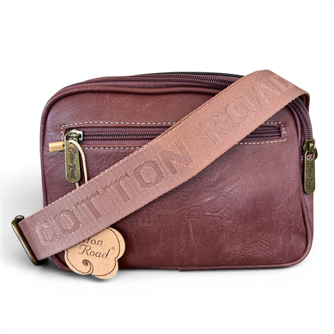 Cotton Road Sling Bag: PINK PROTEA Design PU Leather Crossbody with BRANDED STRAP
