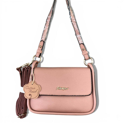 Cotton Road Sling Bag: PINK PU Leather Sling Bag with Shoulder Strap