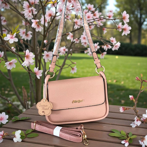 Cotton Road Sling Bag: PINK PU Leather Sling Bag with Shoulder Strap
