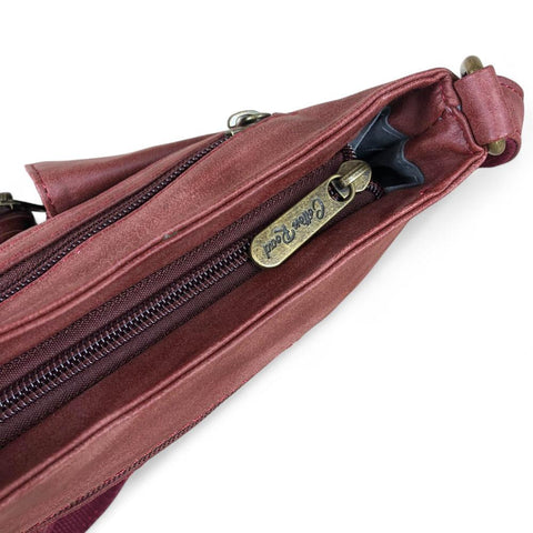 Cotton Road Sling Bag: RED PU Leather Sling Bag with Pockets