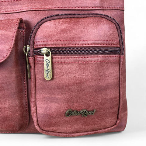 Cotton Road Sling Bag: RED PU Leather Sling Bag with Pockets