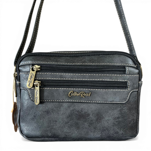 Cotton Road Sling Bag: Stylish Charcoal Black PU Leather Sling