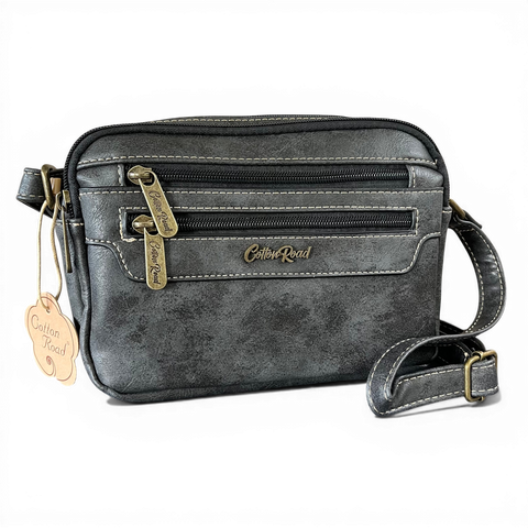 Cotton Road Sling Bag: Stylish Charcoal Black PU Leather Sling