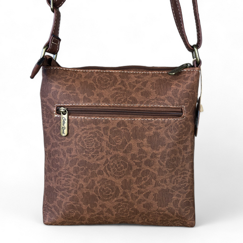 Cotton Road Sling Bag: TAN BROWN FLORAL Printed PU Leather Sling Bag
