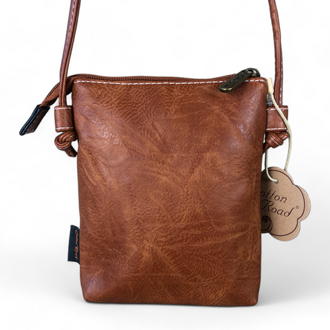 Cotton Road Sling Bag: TAN BROWN PU LEATHER Mini Sling Bag with PROTEA