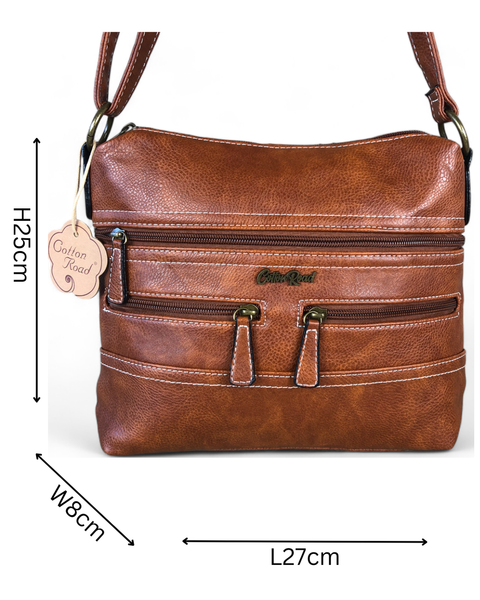 Cotton Road Sling Bag: TAN BROWN PU Leather Cotton Road Sling Bag