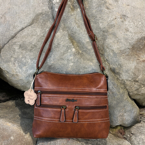 Cotton Road Sling Bag: TAN BROWN PU Leather with Multiple Storage